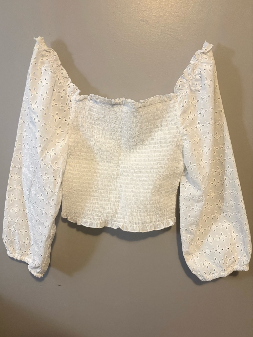 Love Tree 100% Cotton Eyelet Sleeve Smocked Crop Top